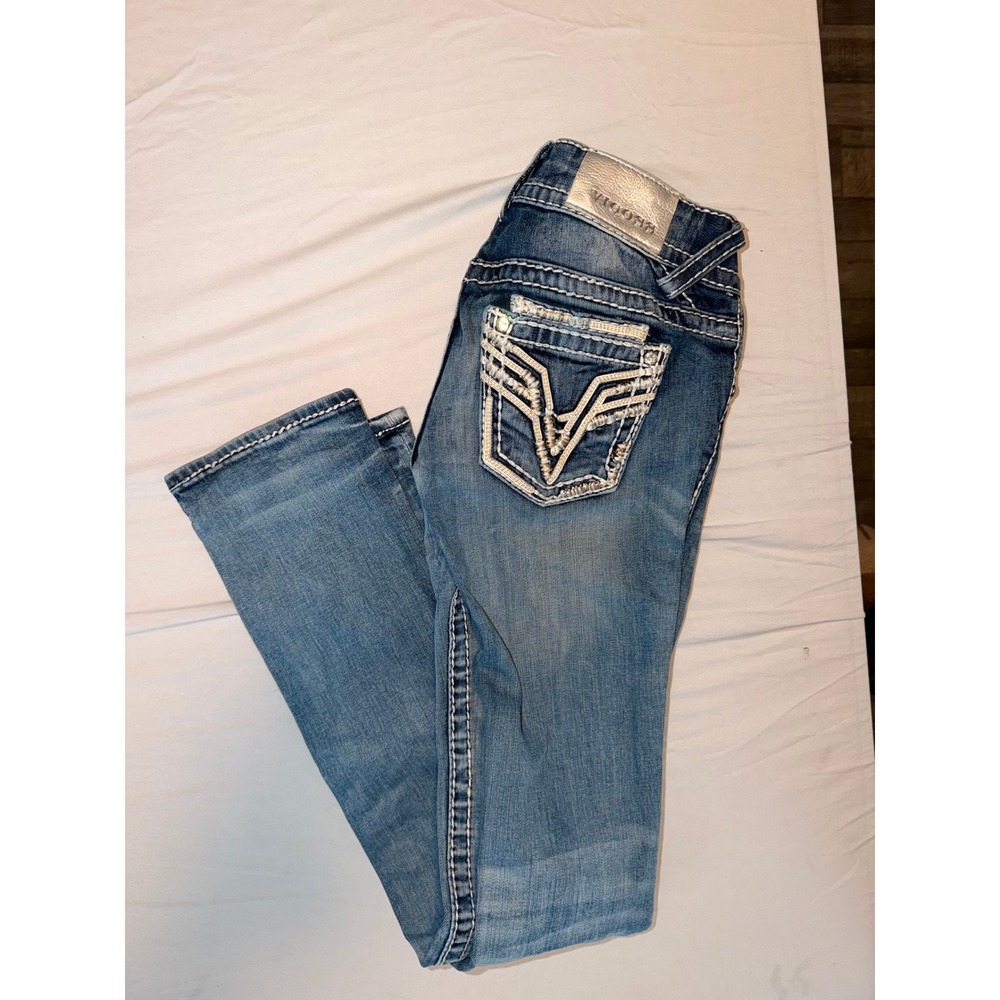 Vigoss The Dublin Straight Jeans Womens 24x32 Medium‎ Wash Embellished Denim